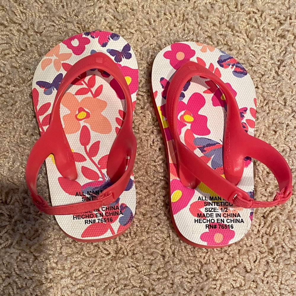 Floral Kids Flip Flops - Red
